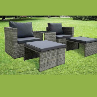  Ensemble 5 pièces en rotin gris  avec coussins  Coussins anthracite