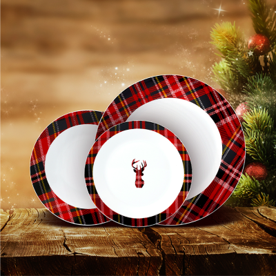 Dinnerware Set 12pc Plaid Xmas 19