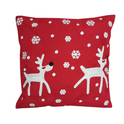 Coussin brodé XMAS Snowfall/reindeer, Rustic Cabin