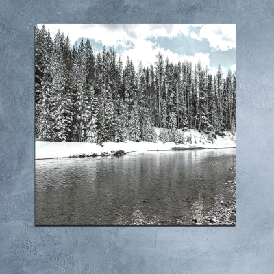 Toile imprimée 80 x 80 cm | Lac d'hiver et pin