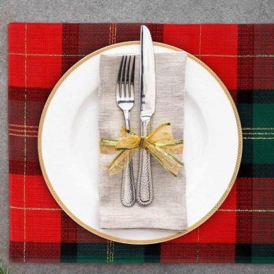Lurex Plaid Placemats Red Gold set of 2