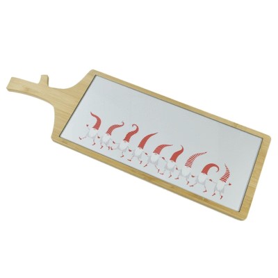 Plateau de service en verre - Motif lutins de Noël