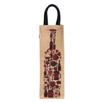 Sacs à vin en jute imprimés 4x4x14 In Asst