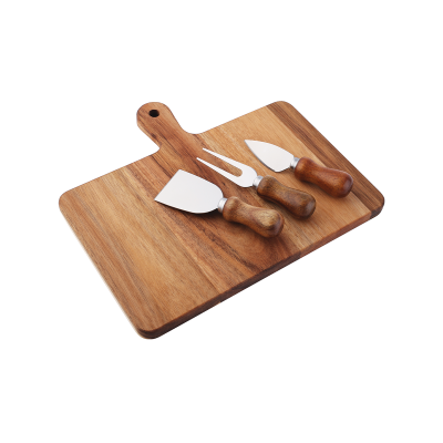 Planche à découper en bois d'acacia rectangulaire avec couteaux à fromage 4 pièces