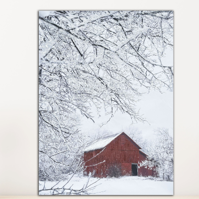 Toile imprimée 60 x 90 cm | Grange rouge d'hiver