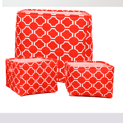 Storage Basket Red Geometric Fabric