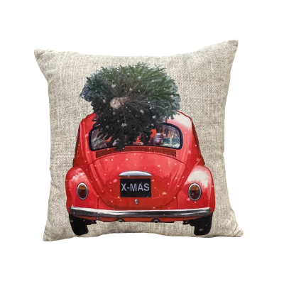 Red Car On Textured Look Cushion Beige/red 18x18