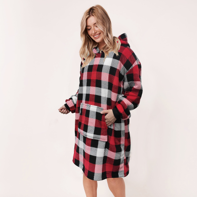Oversize Hoodie Red Plaid 40 Longueur Microfleece