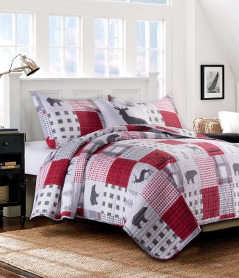 Calen | Ensemble de courtepointe en microfibre à carreaux rouge 2 et 3 pièces