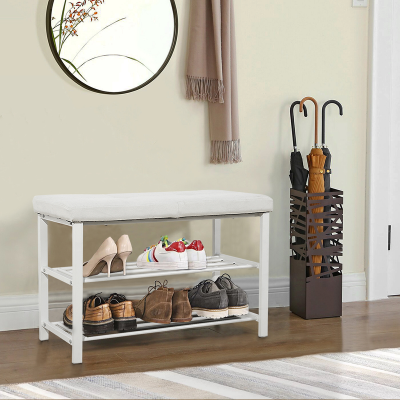 Shoe Rack Bench White/beige Nets Metal White Frame