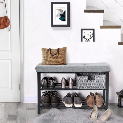Shoe Rack Bench Black/grey Nets Metal Black Frame