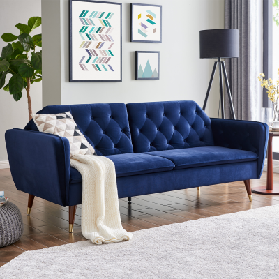 Sofa/bed 3 Seater Blue Dark Velvet Deluxe