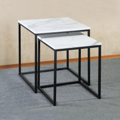 Ensemble de 2 tables basses carrées avec cadre noir