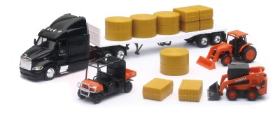 Kubota - Ens. de jeu de tracteurs et semi-remorque à plate-forme