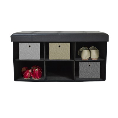 Storage Ottoman Black Foldable W/compartments