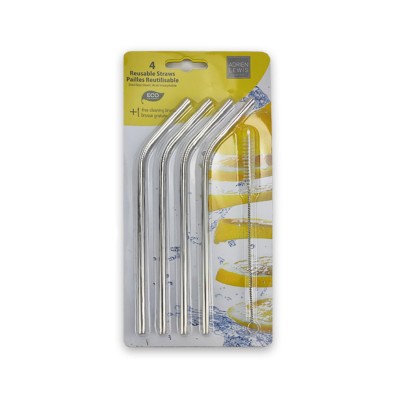 4pcs Curve Straw With On Brush  S.s Color 6x215mm