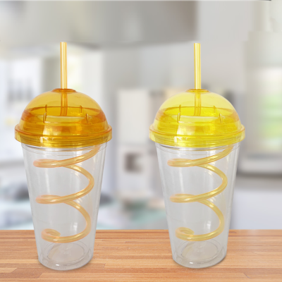 16 Oz Double Wall W/swirl Straw