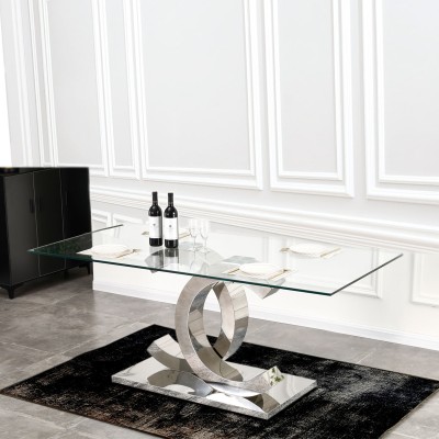 Dining Table Chanel Stainless Steel Original Color W/ Glass