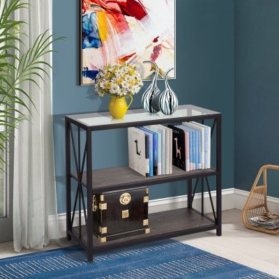 Atelier du Nord | Honourable - 3-Tier Console Table with Top Glass Shelf and Metal Frame