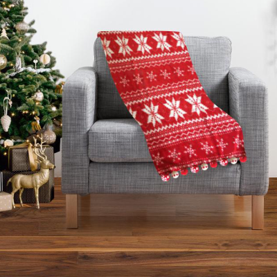 Lauren Taylor - Plaid en micropolaire imprimé Rustic Cabin Xmas avec pompons