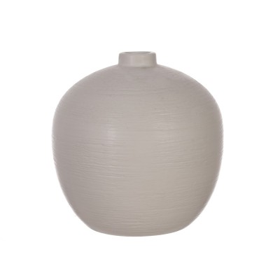Vase rond en céramique blanc ligné
