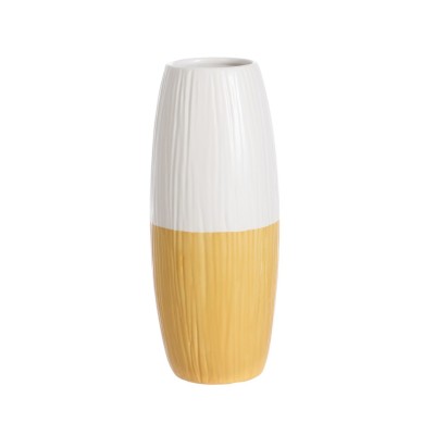 Vase en céramique Lignes Blanc Jaune