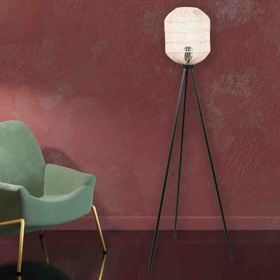 Lauren Taylor - Lampadaire tripode avec abat-jour en rotin noir