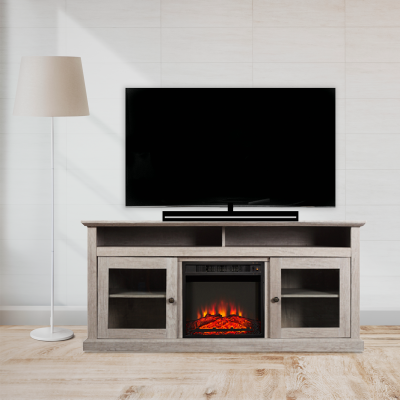 VORTECO - Foyer électrique encastrable avec meuble TV en métal