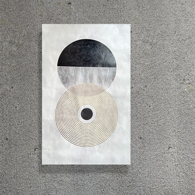 Toile imprimée 75 x 115 cm | Cercles abstraits noir/doré