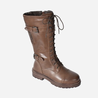 Lace-Up High Boots With Side Zip