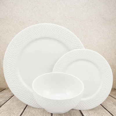 Service de table 12 pièces, imprimé gaufré blanc