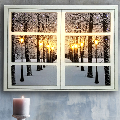 Art mural sur toile imprimée avec DEL | Fenêtre de Noël 30 x 40"