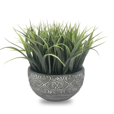 Grass In Mosaic Cement Pot  