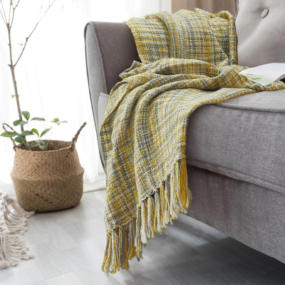 Fiona - Throw 50x60 Yellow/Grey Acrylic Woven Fringed