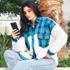 SHERPA JACKET W/ PLAID DETAILS/BLUE