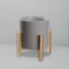 Planter Textured Grey Ceramic Wood Stand 21x20