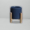 Planter Textured Blue Ceramic Wood Stand 21x20