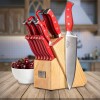 15 PCS KITCHEN KNIFE SET WITH  WOODEN BLOCK/ RED HANDLES