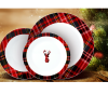 Dinnerware 12Pc Tartan Plaid W/Deer Red