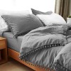 LAURENT TAYLOR - 3 pc Pompom Cotton Feel Stonewashed Duvet Cover