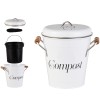 A LA CUISINE - COMPOST WHITE METAL BIN WITH WOOD HANDLE