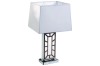 Silver Mirror Table Lamp White Fabric Lampshade 