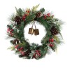 61cm Mixed Pine Wreath W/metal Bells Berries Pinecones