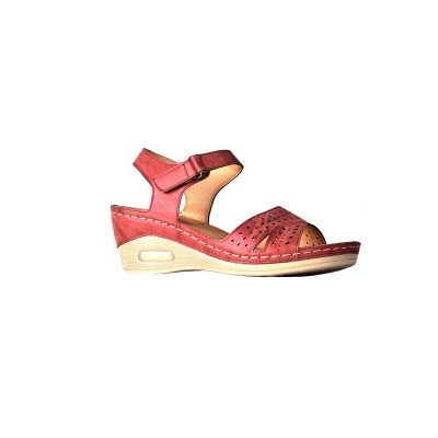Perforated Peep Toe Sandals - Bordo