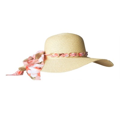 Straw Hat with Floral Ribbon