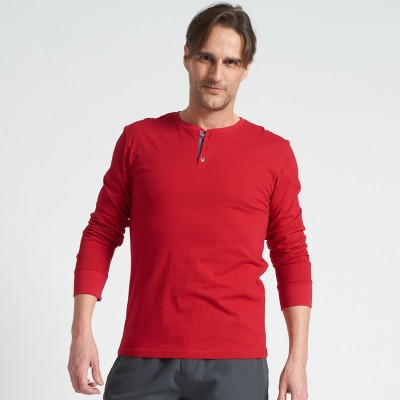 Polargear - T-shirt à manches longues rouge coupe slim Henley