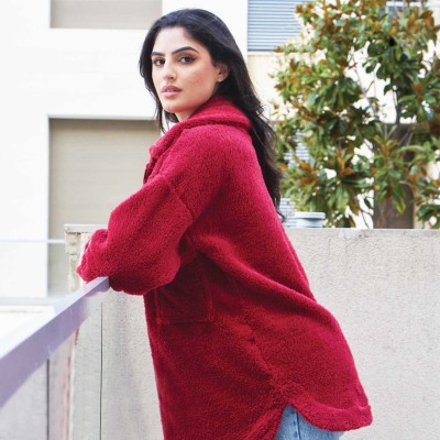 Veste Sherpa surdimensionnée avec col et fermeture à glissière