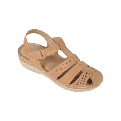 Ladies Slip Walking Shoes Closed Toe Open- Camel