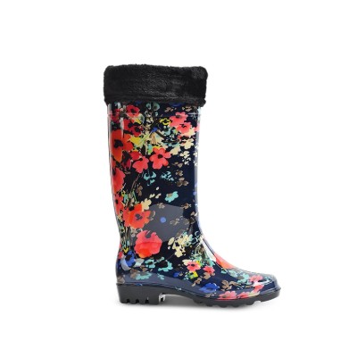 Women's Black Floral Rain Boot