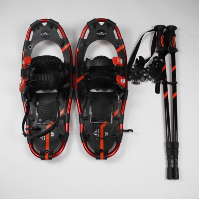 Ensemble de raquettes à neige pour adultes (rouge 8 x 21 po) et bâton de trekking dans un sac